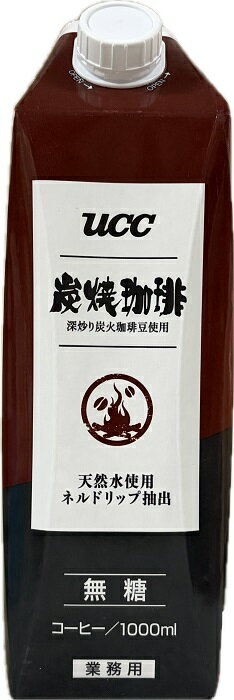 其它 - UCC アイスコーヒー 炭焼珈琲 無糖 1000ml×12本入 1ケース 天然水使用 ネルドリップ抽出 業務用ICED COFFEE
