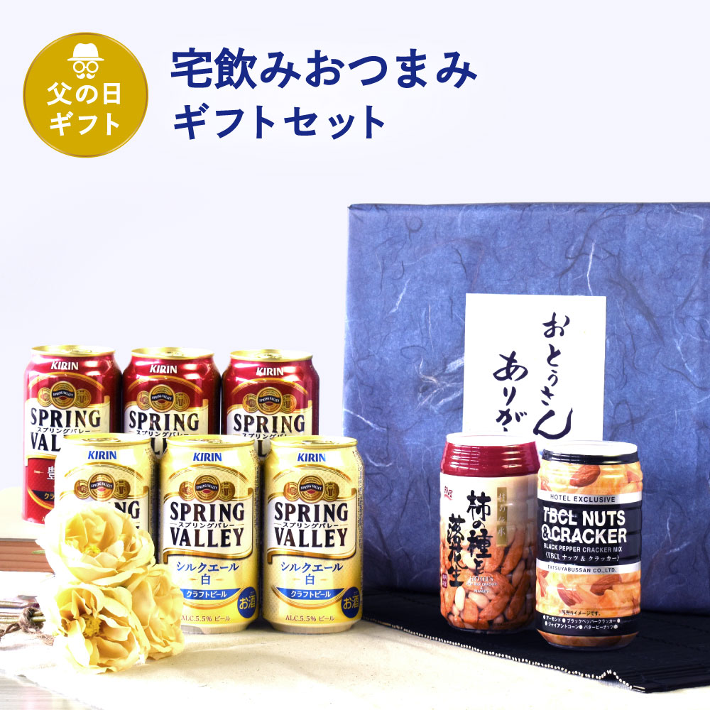 ビールおつまみセット 父の日 ギフト 宅飲みおつまみC セット 缶ビール 350ml × 6缶 柿の種と落花生×1個 ナッツ＆クラッカー×1個 父の日ギフト特集 A-11