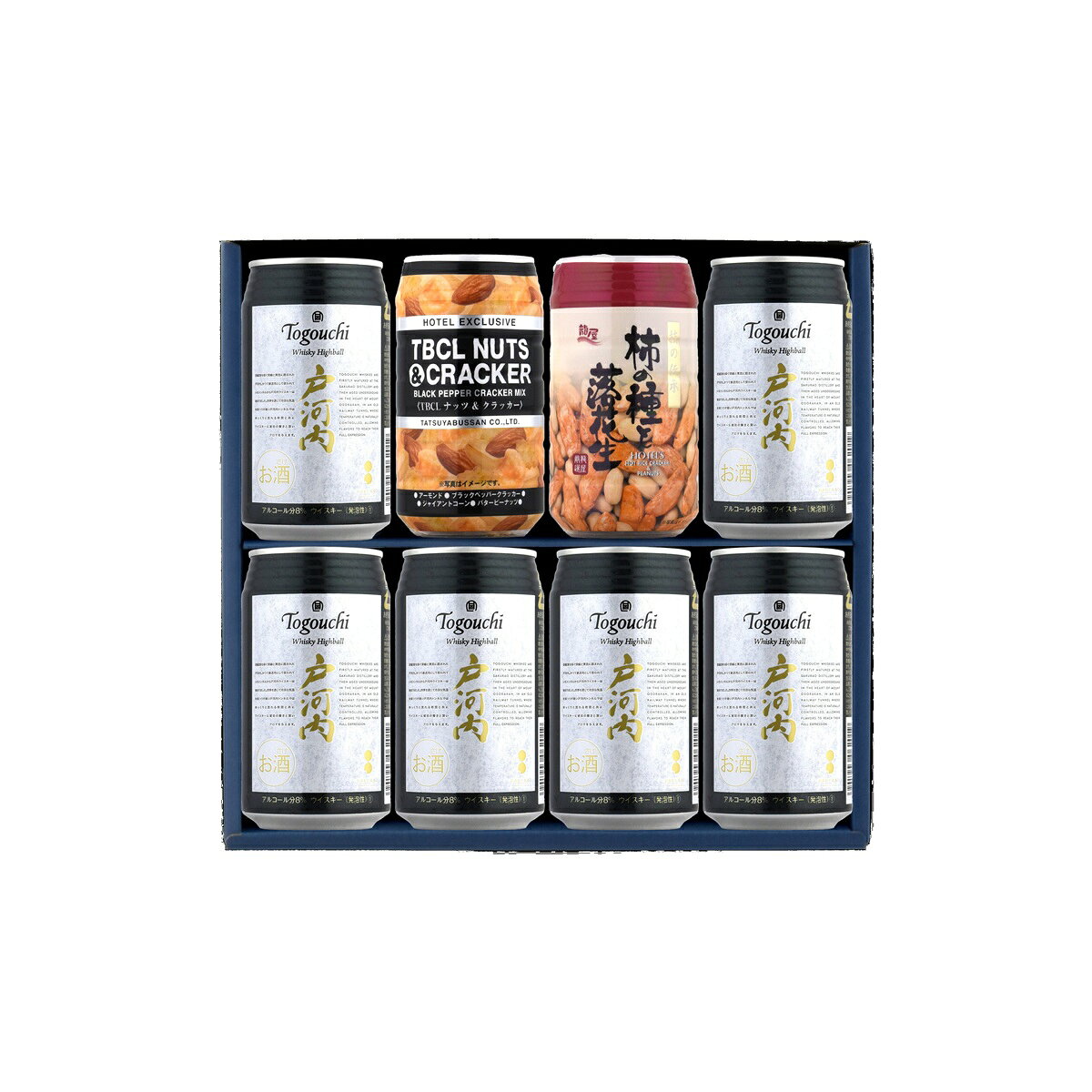 酒宝庫 MASHIMOのお中元 夏ギフト ウイスキーハイボール戸河内缶×6本 柿の種＆落花生×1個 ナッツ＆クラッカー×1個 サマーギフト特集 A-19｜アングル2