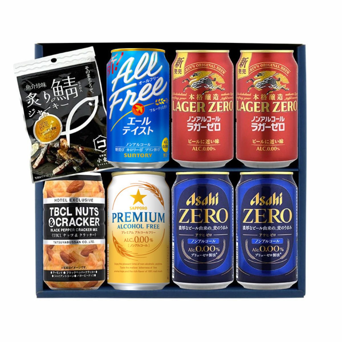 酒宝庫 MASHIMOのお中元 夏ギフト 缶ビールセット からだ想いのノンアルコールビール 4メーカー飲み比べ おつまみ付ギフトセット サマーギフト特集 A-E-11｜アングル2
