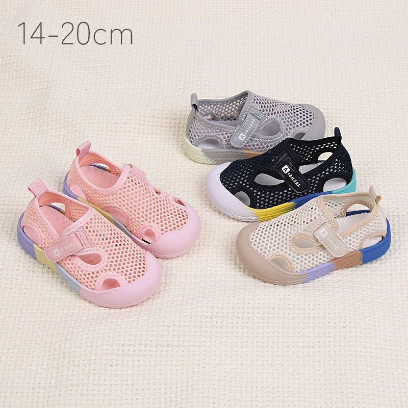 Rakuten - ビーチサンダル ベビー サンダル 水遊び 女の子 男の子 靴 シンプル キッズ 子供 通気性 子供 スポーツサンダル 子供靴 こども 夏 無地 ナチュラル 韓国 メッシュ つま先保護 オシャレ おしゃれ