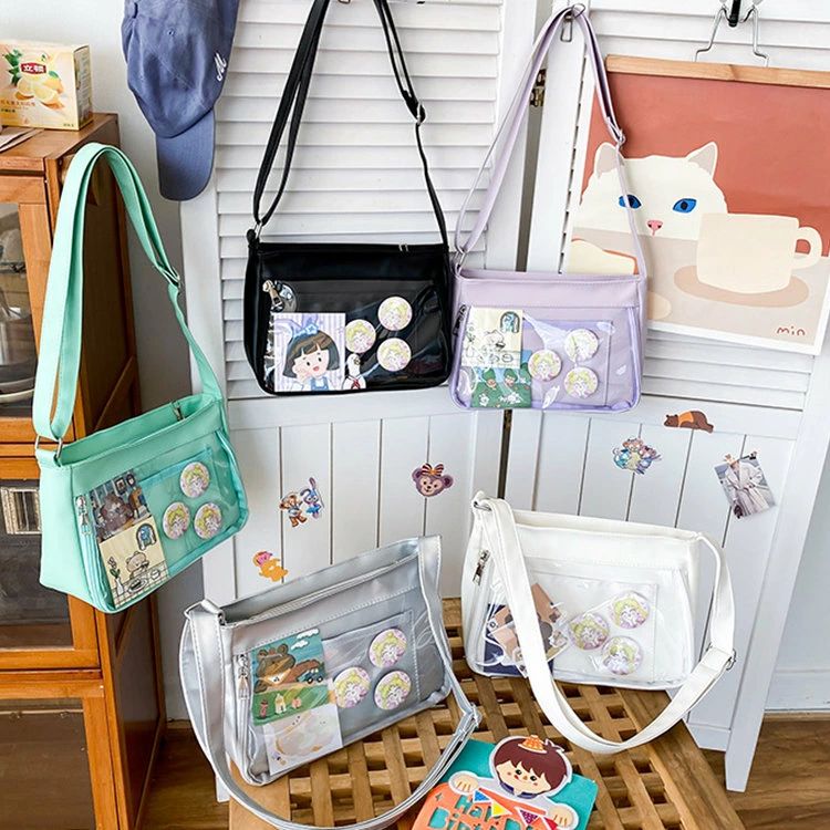 痛バッグ 痛バ レディース ショルダーバッグ ガールズ 推し活 イベント 透明バッグ 見せバッグ シンプル 缶バッジ 推し ビニールバッグ クリアバッグ オタク活 オタクバッグ 透明窓 小さい 大容量 デコバッグ ビニール 無地 シンプル おしゃれ バッ
