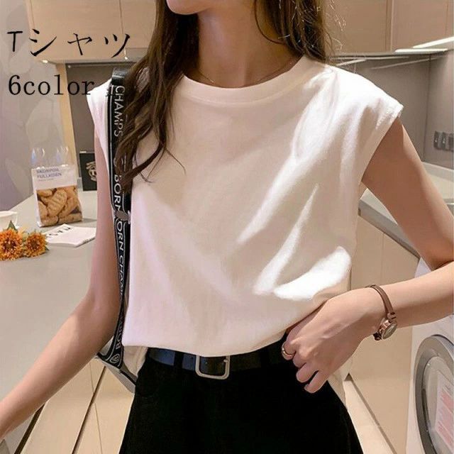 Rakuten - ノースリーブ Tシャツ ブラウス レディース カジュアル おしゃれ トップス ゆったり 上品 春夏 薄手 夏ブラウス 無地 ラウンドネック 通勤 通学 学生 大人
