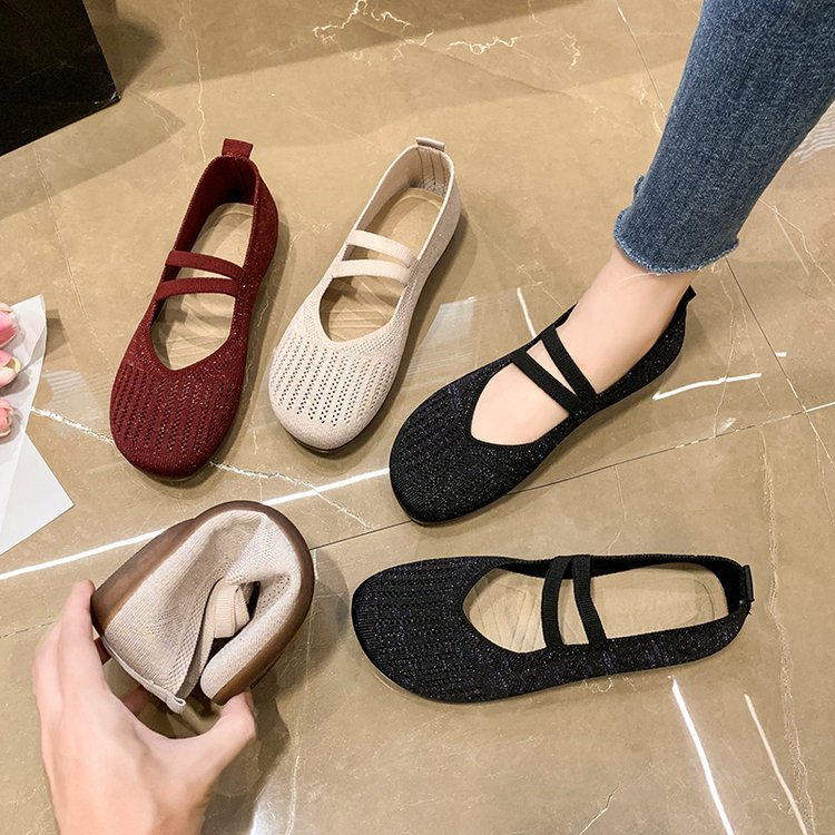 ストラップパンプス メッシュパンプス レディース靴 パンプス ぺたんこ バブーシュタイプのフラットパンプス オールシーズン バレエシューズ パンプス メッシュパンプス 編み 編みサンダル 編みこみ シューズ フラットサンダル靴 歩きやすい美脚靴シューズのサムネイル