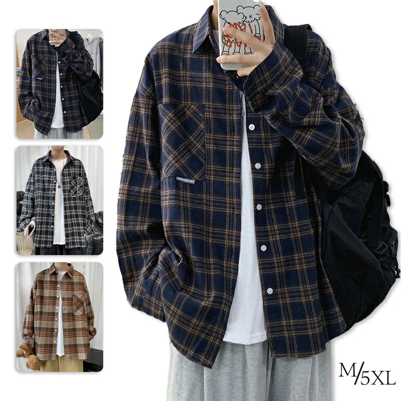 Rakuten - シャツ メンズ チェックシャツ メンズ 長袖 カジュアルシャツ トップス 開襟シャツ ボタンダウン おしゃれ 紳士着 ワイシャツ 大きいサイズ