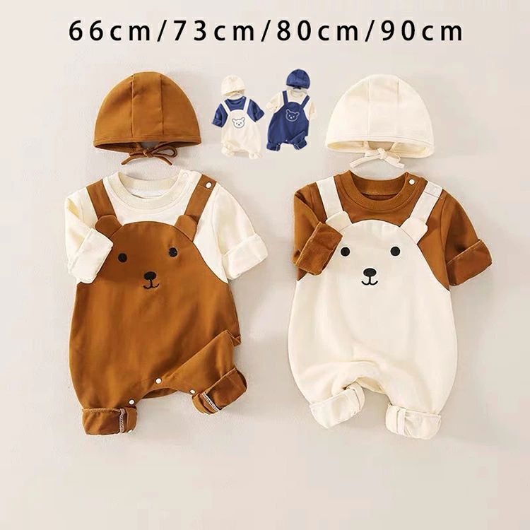 Rakuten - ロンパース 女の子 男の子 ベビーロンパース 子供服 おしゃれ 赤ちゃん ベビー服 カバーオール 綿 コットン 可愛い 長袖 66cm 73cm 80cm 90cm ハット付き 秋 冬 春 夏