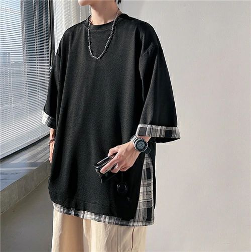Rakuten - tシャツ 半袖 メンズ ブランド 重ね着 無地 シンプル カジュアル 大きい 吸汗速乾 u首 ゆったり 韓国 高校生 Tシャツ ファッション ビッグシルエットおしゃれ ビッグtシャツ コットン 韓国服 おうちコーデ ニュートラルカラー ユニセックス 黒
