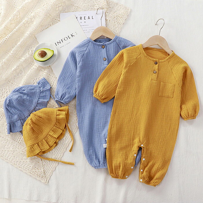 送料無料 ベビー服 パジャマ ダブルガーゼ 夏服 ロンパース 帽子付き カバーオール 赤ちゃん オールインワン 春夏秋 おしゃれ 赤ちゃん masintou-10003377 マシントウ楽天市場店 サンプル画像3