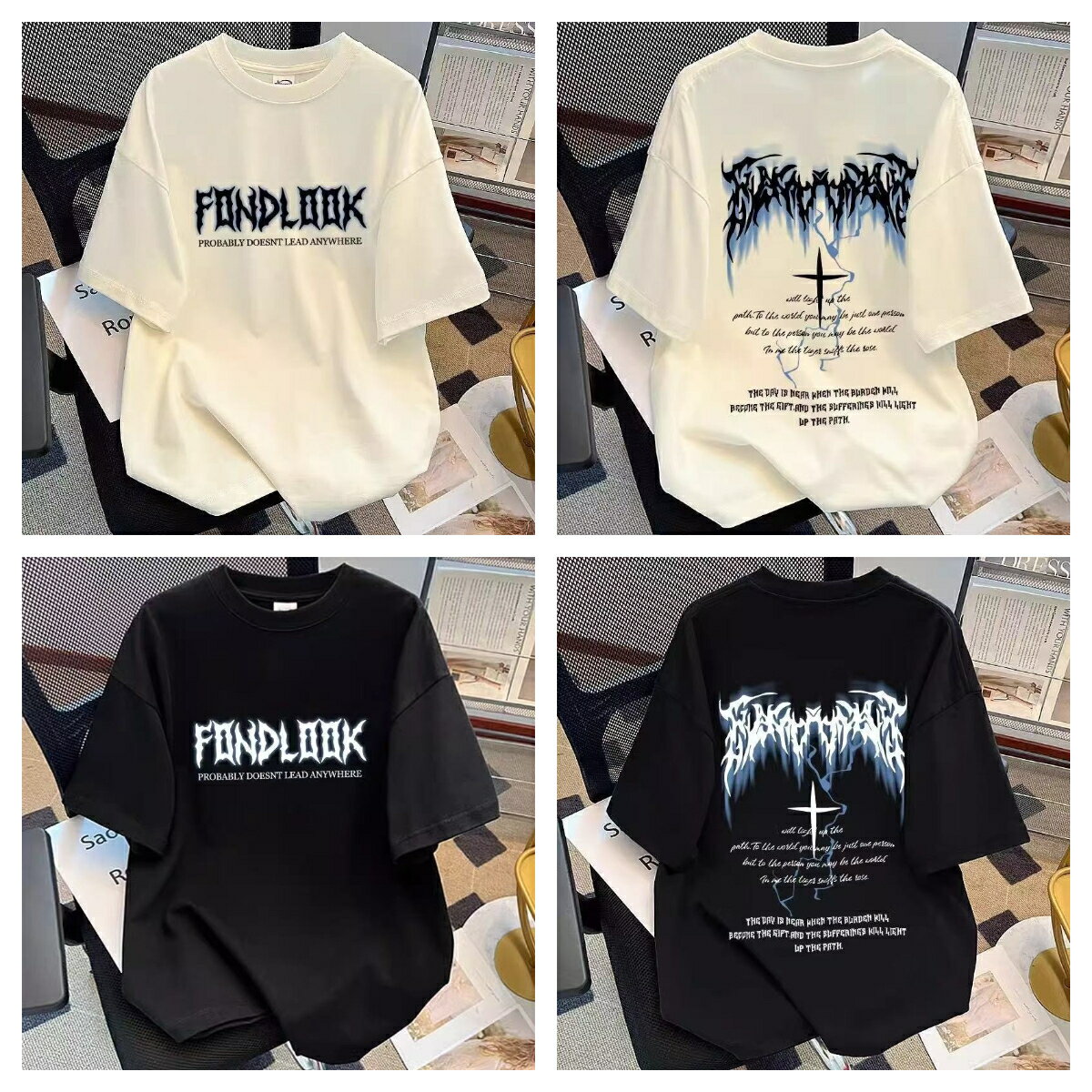樂天商城 - 100%コットン 半袖Tシャツ ヴィンテージ ルーズ ヘビーウェイト カップルペア 夏 メンズ レディース ホワイト ブラック ワイン グラフィック プリント おしゃれ 大きいサイズ