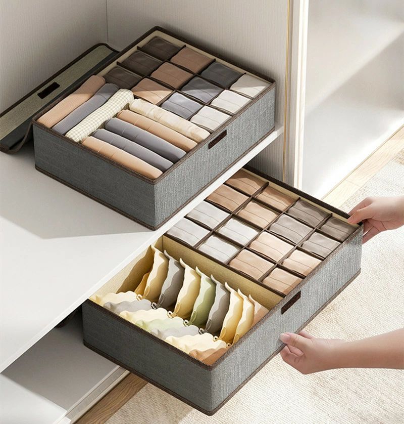 Rakuten - 下着収納ボックス 2個セット クローゼット収納 折り畳み 下着収納ケース 引き出し 仕切り付き 衣装ケース 蓋つき 衣類収納ボックス 型崩れ防止 防虫 防塵 防湿 通気 下着・靴下収納 小物収納 17マス