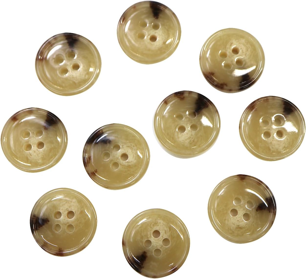水牛調ボタン【ベージュ&ブラウン】スーツ コート ジャケット ブレザー 四つ穴 フロント 袖口 10個入り【18mm】きらきらぷんぷん丸 B-052