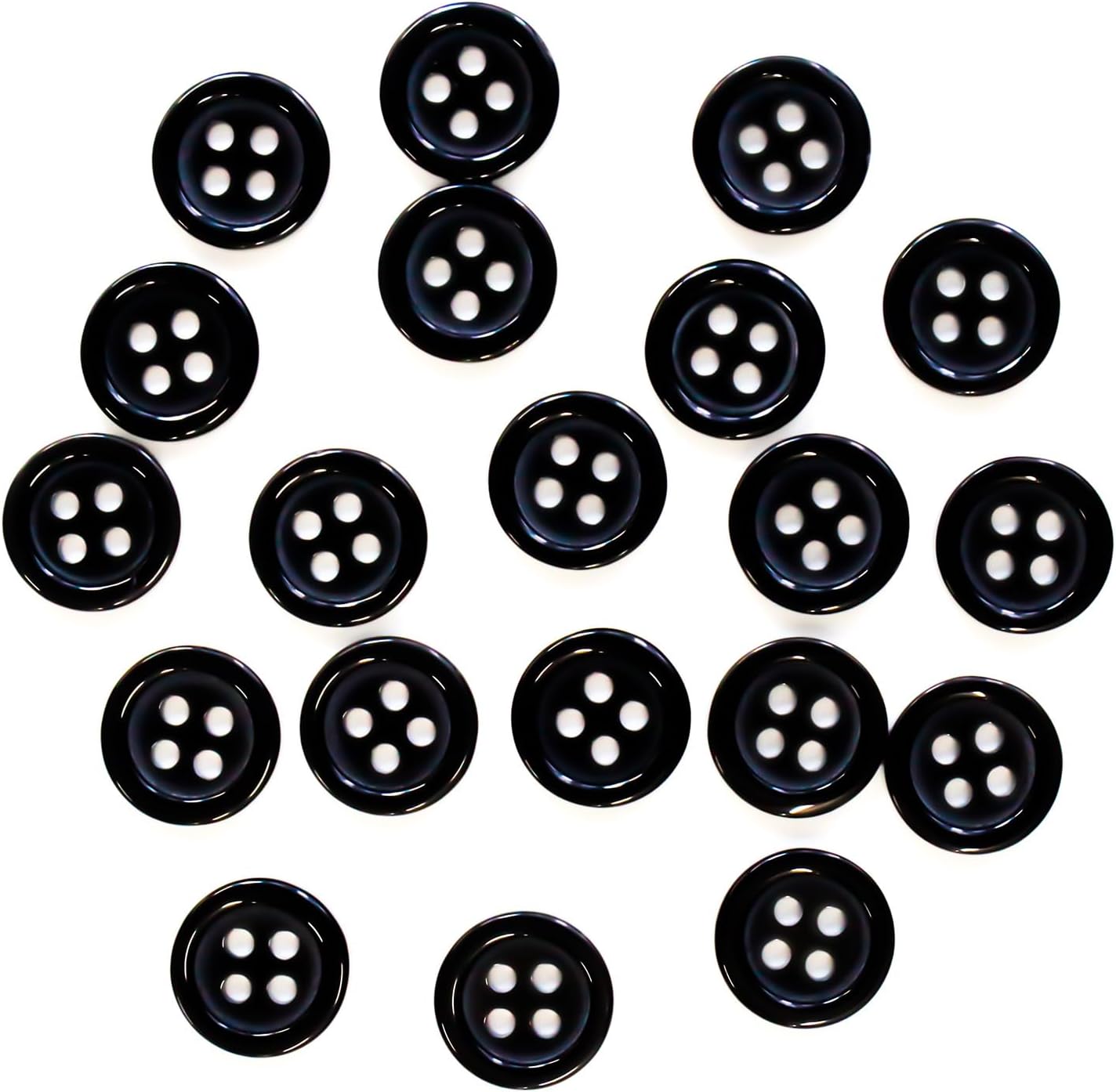 黒ボタン【ブラック ツヤあり】四つ穴ボタン ベーシック カラーボタン シャツボタン シンプル ボタン 20個入り【10mm】きらきらぷんぷん丸 B-062