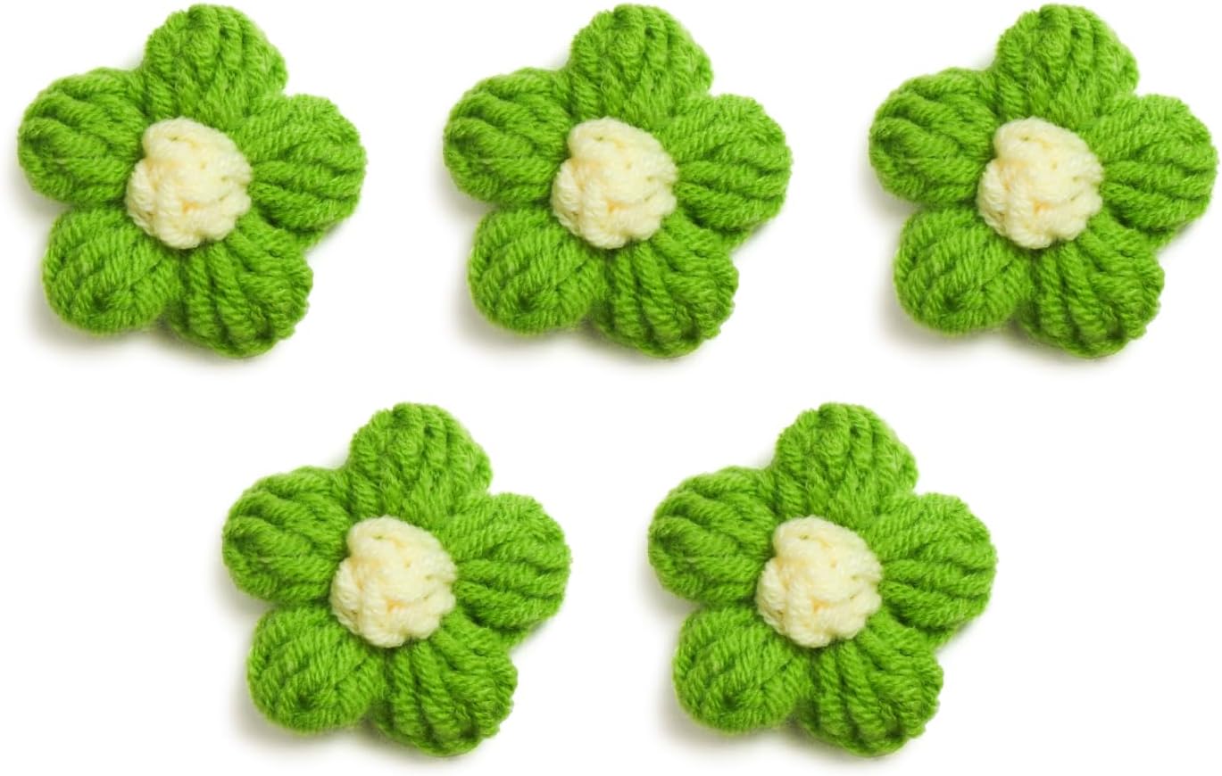 花 パーツ 毛糸 フラワー【グリーン】5個入り 緑 手芸 ハンドメイド パーツ デコパーツ デコレーション 立体 きらきらぷんぷん丸 KITP-005