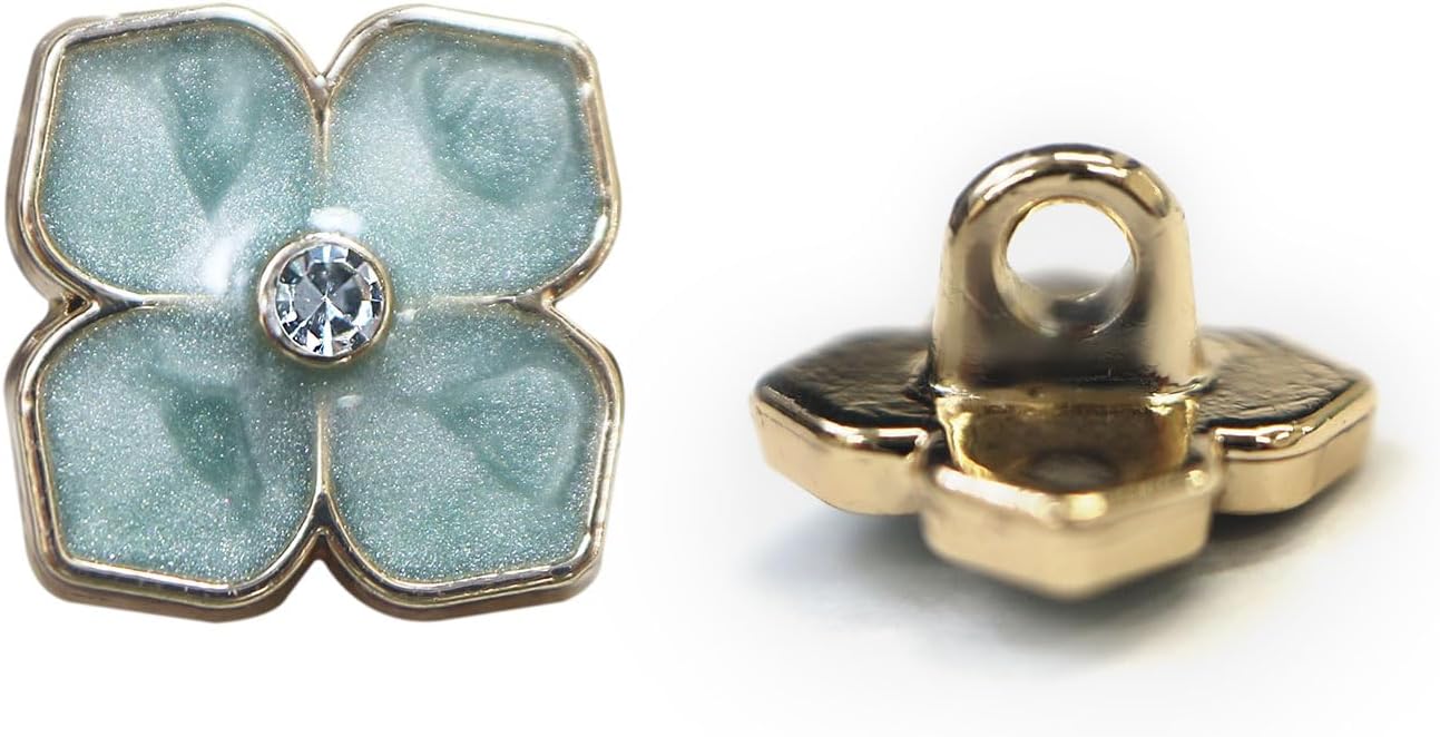 ラインストーン 花型ボタン 足つき 【ライトグリーン】 緑 モチーフ ボタン 飾りボタン フラワー かわいい 5個入り 【11.5mm】 きらきらぷんぷん丸 B-720