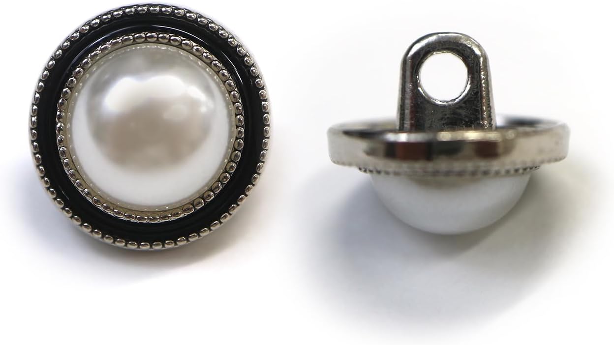Rakuten - パールボタン 装飾 【シルバー 黒フチ】 ホワイト 白 パール 10個入り 【12.5mm】ビジュー 飾り 縫製 袖口 きらきらぷんぷん丸 B-149