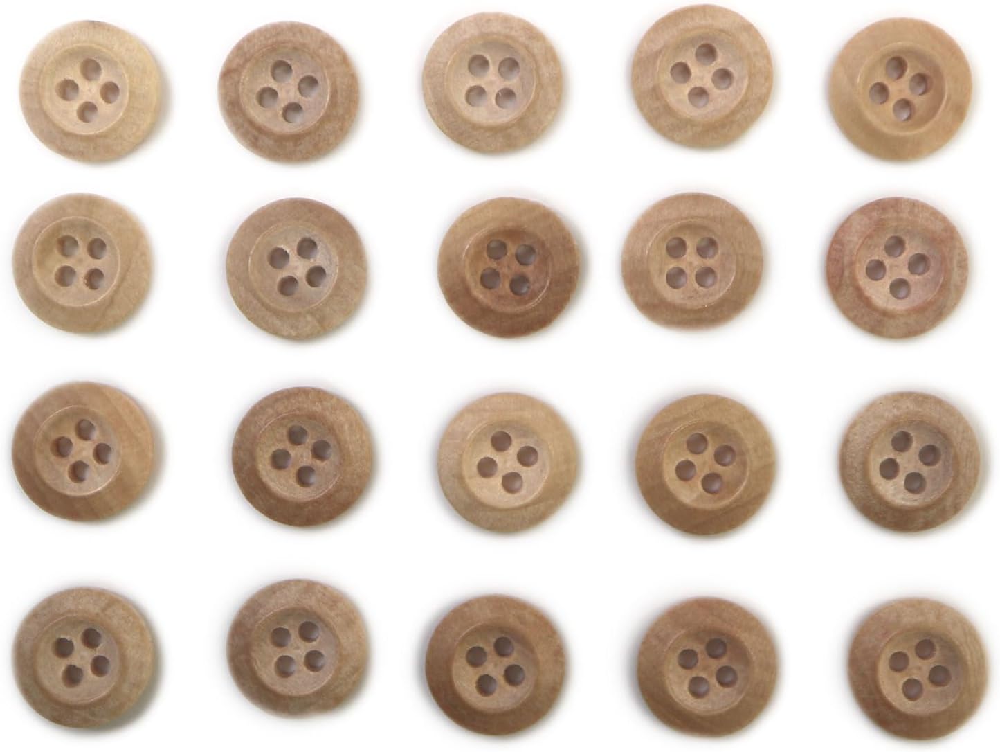 ウッドボタン 四つ穴ボタン くぼみ ナチュラル ウッド ボタン ブラウン 木目 木製 20個入り 【10mm】 きらきらぷんぷん丸 B-661