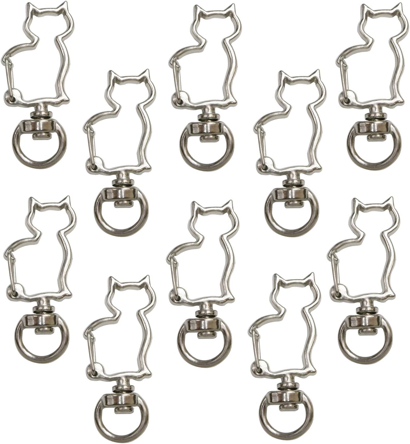 Rakuten - 猫 ナスカン【シルバー】銀 ねこ 動物 アニマル 金属 ストラップ キーホルダー パーツ 金具 ハンドメイド 10個入り【全長41mm】きらきらぷんぷん丸 NSKR-031