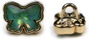 ラインストーンボタン リボン オーロラ 【金フチ グリーン】 緑 ボタン モチーフボタン かわいい 5個入り 【11mm】 きらきらぷんぷん丸 B-909(3)