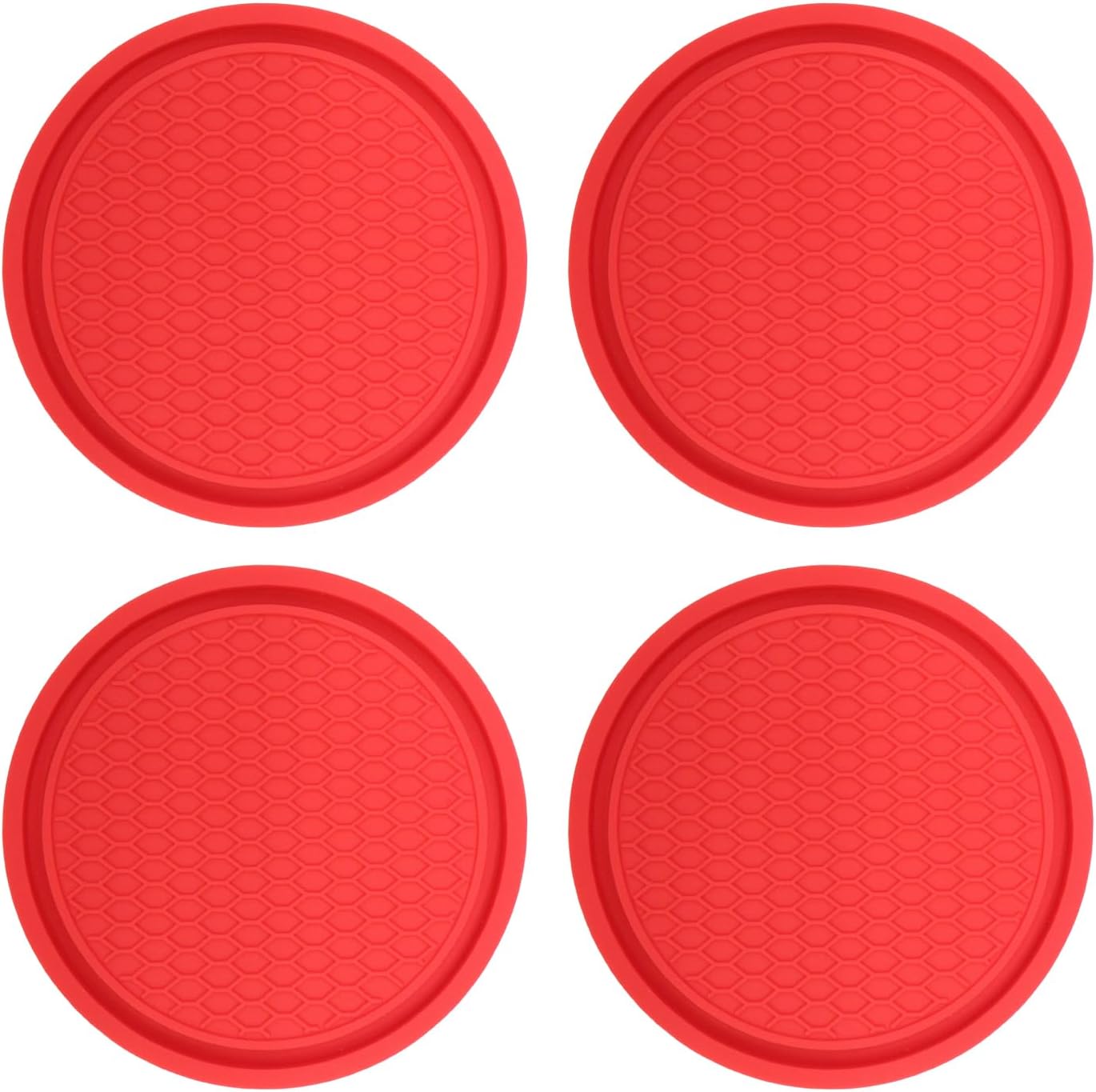 車 ドリンクホルダー コースター シリコン 【レッド】 赤 シンプル 滑り止め 直径約70mm 【4枚セット】..
