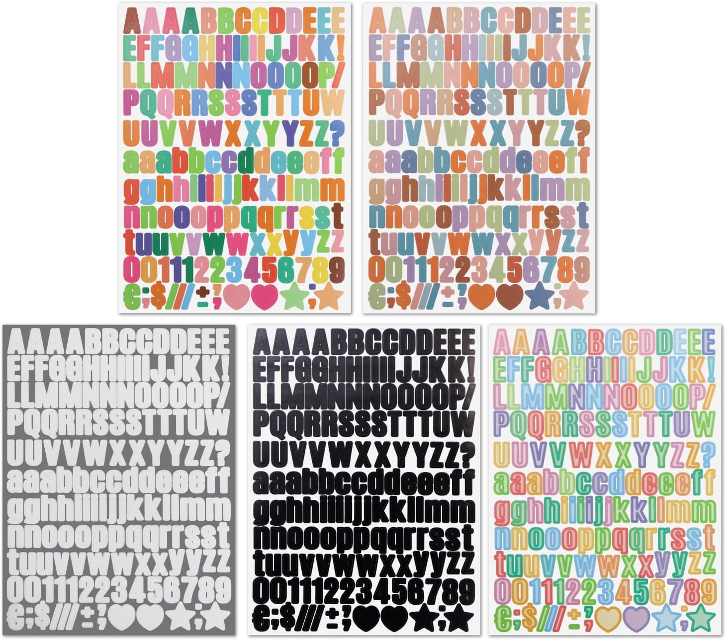 Rakuten - 英語 数字 シール 【Aセット 大文字 小文字】 英字 アルファベット 記号 デコレーション 大容量【5種類 各3シート 計15シート入り】きらきらぷんぷん丸 YS-041