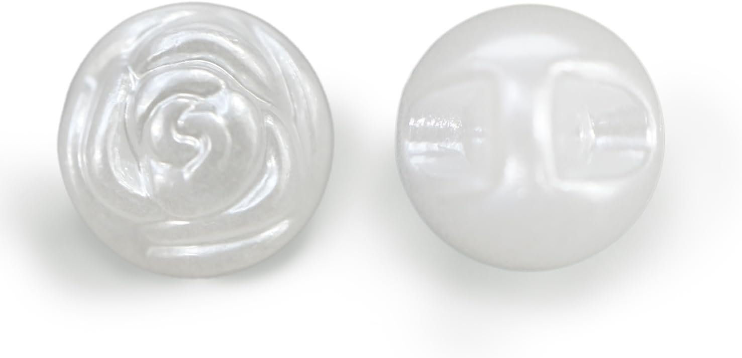 パールボタン 薔薇型 【10mm】 20個入り パール ボタン ホワイト ツヤあり 白 バラ きらきらぷんぷん丸 B-200