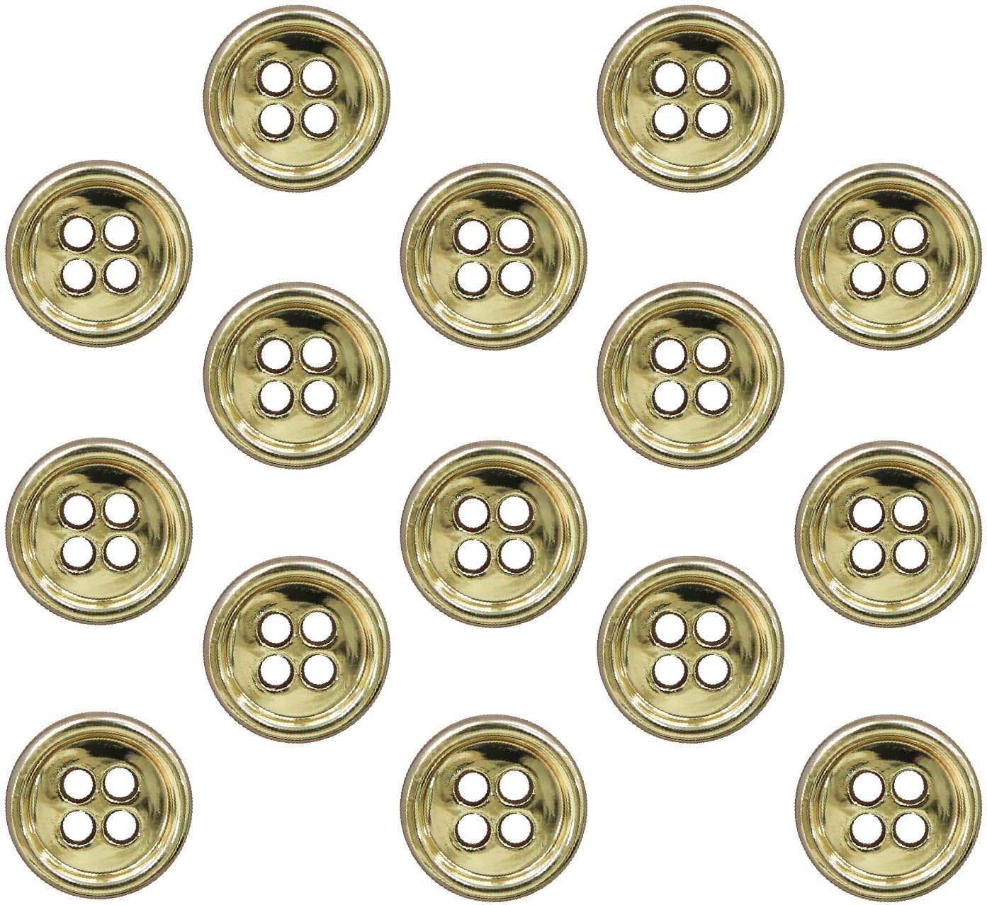 メタルボタン 四つ穴ボタン 【ゴールド 鏡面仕上げ】 金 ボタン シャツボタン スーツボタン 15個入り 【11.5mm】 きらきらぷんぷん丸 B-205