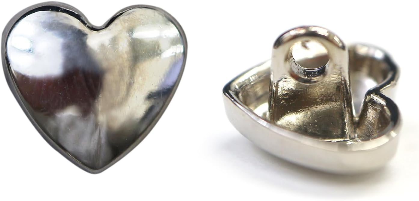 メタルボタン ハート型【シルバー 鏡面仕上げ】足つき 銀 ビジュー 飾り 縫製 手芸 10個入り【10.5mm】..