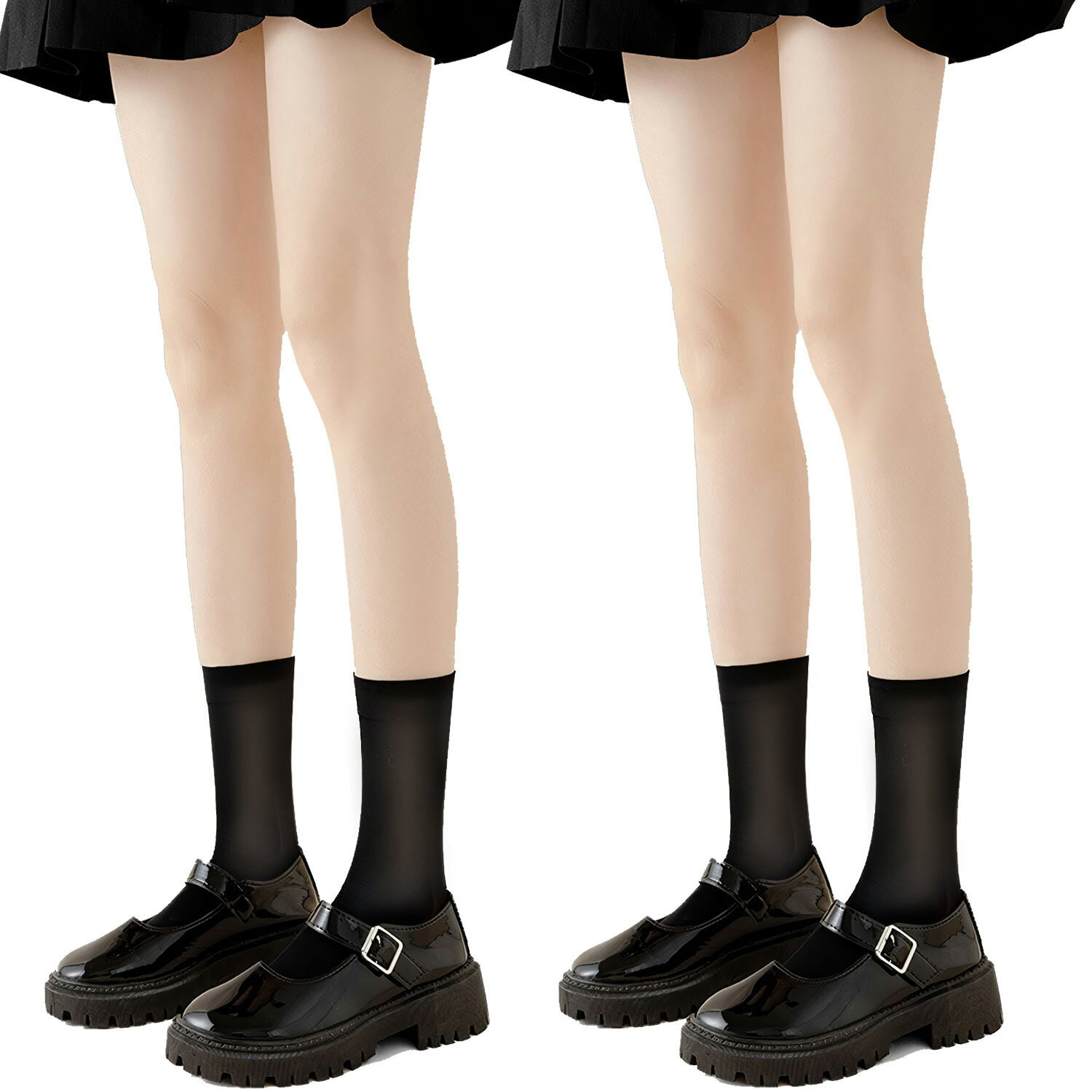 Rakuten - タイツ ひざ下 レディース クルー丈【2足組】 黒 ブラック 同色 セット 靴下 ソックス 透け感 通勤 通学 無地 伸縮 きらきらぷんぷん丸 SCKS-007