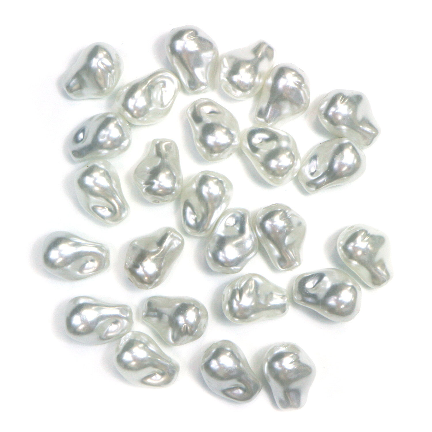 バロックパール ビーズ 人工真珠 樹脂 淡水 25個入 穴あき 【約15mm×11mm】 パーツ ホワイト 白 ハンドメイド 手芸 フェイク イヤリング ピアス ネックレス アクセサリー きらきらぷんぷん丸 BP-001