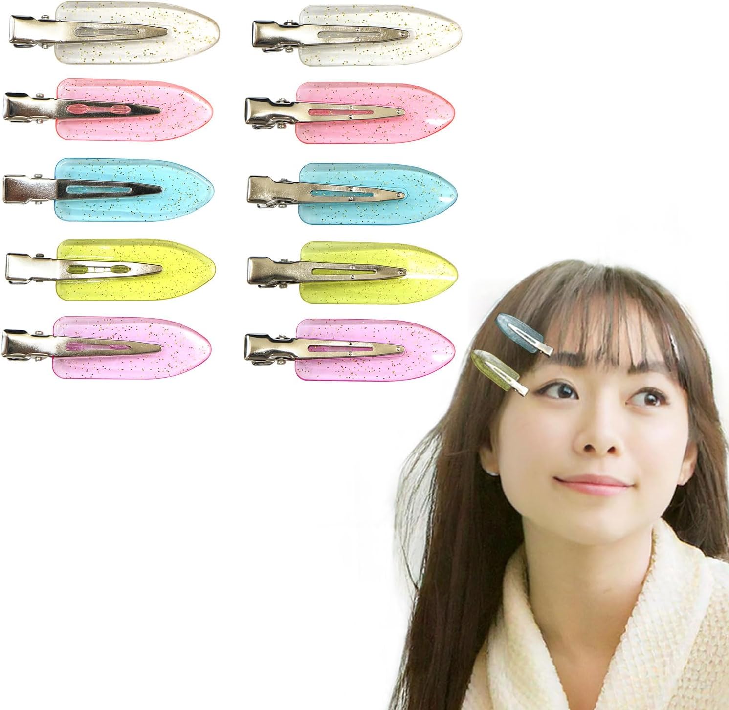 訳あり ヘアクリップ 前髪 ラメ クリアカラー 60mm 10個入り カラフル 5色セット ヘアピン 髪留め ヘアアクセ かわいい 透明 きらきらぷんぷん丸 H...