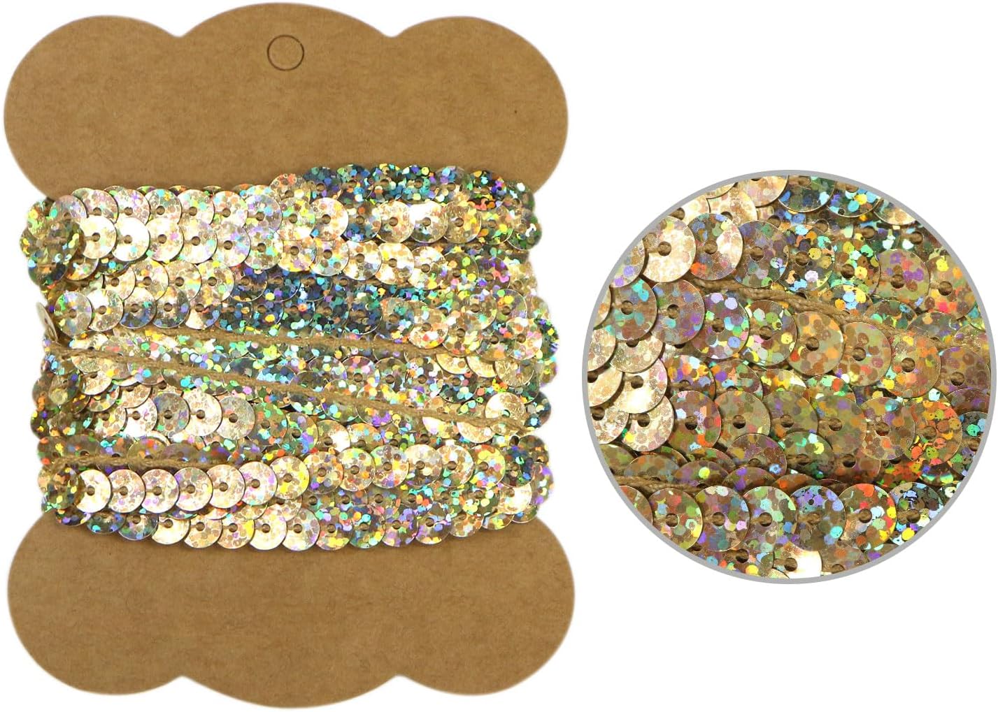 スパンコールブレード ホログラム シャンパンゴールド 金 幅約0.6cmx約3m スパンコールテープ スパンコールトリム 手芸 きらきらぷんぷん丸 SRBN-004