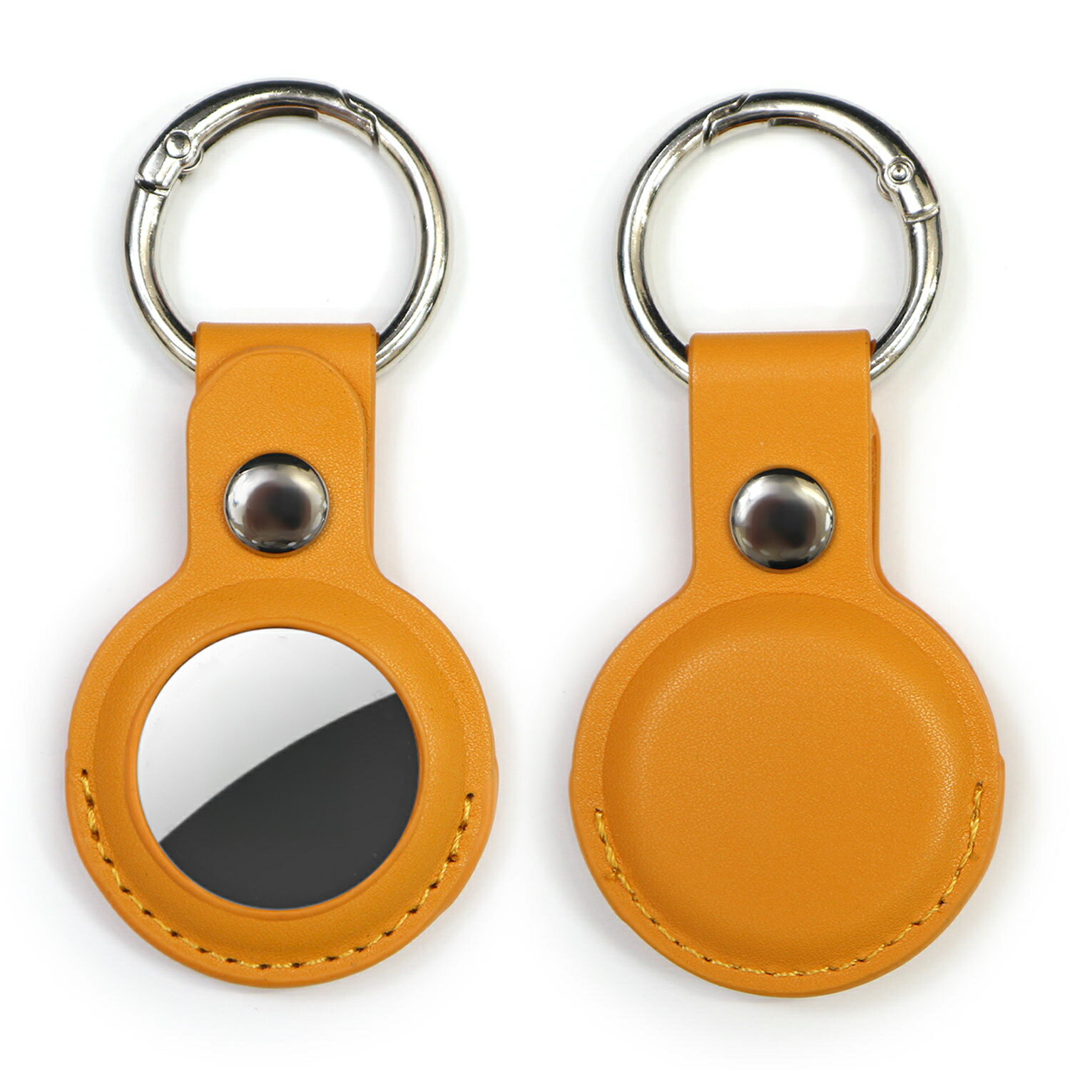 [きらきらぷんぷん丸] AirTag用 ケース レザー 【オレンジ】 エアタグ用 キーホルダー 丸型カラビナ カ..