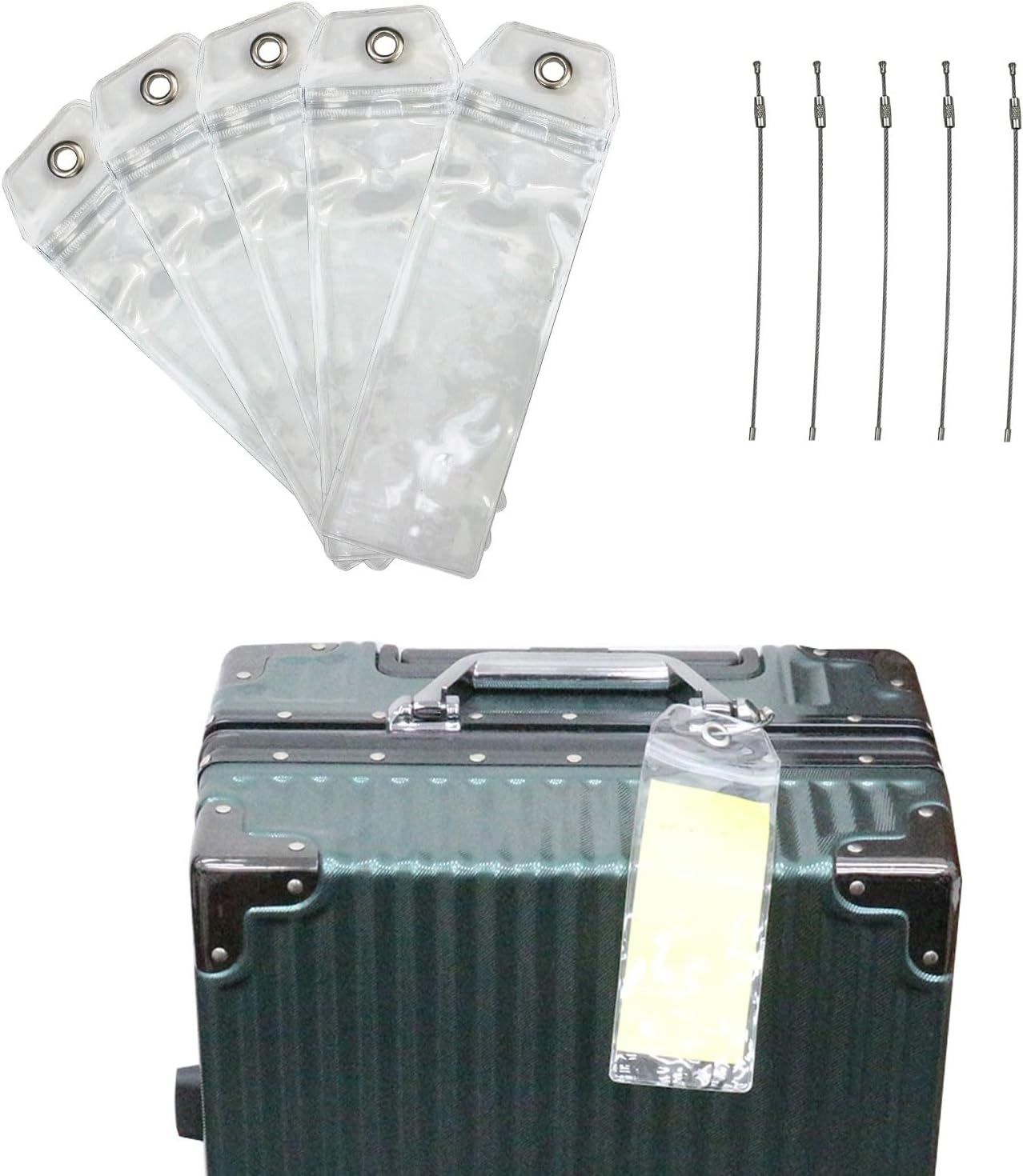 楽天マスク本舗荷物タグホルダー キャリーケース 荷物 目印 5セット入り 細長サイズ 【16.6x5.6cm】 ラゲッジタグ 旅行用 出張 クルーズ スーツケース ネームタグ PVC耐水 透明 きらきらぷんぷん丸 ZK-011