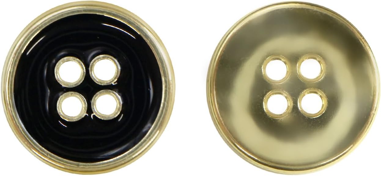 メタルボタン 四つ穴ボタン 【ゴールド&ブラック】 金 黒 ボタン 金属 メタル 飾りボタン 手芸 8個入り 【15mm】 きらきらぷんぷん丸 B-1016