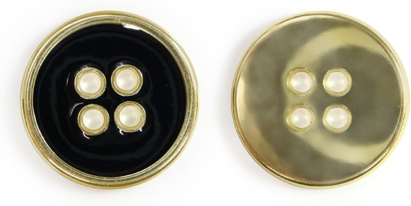 Rakuten - メタルボタン 四つ穴ボタン 【ゴールド&ブラック】 金 黒 ボタン 金属 メタル 飾りボタン 手芸 8個入り 【17.5mm】 きらきらぷんぷん丸 B-1017