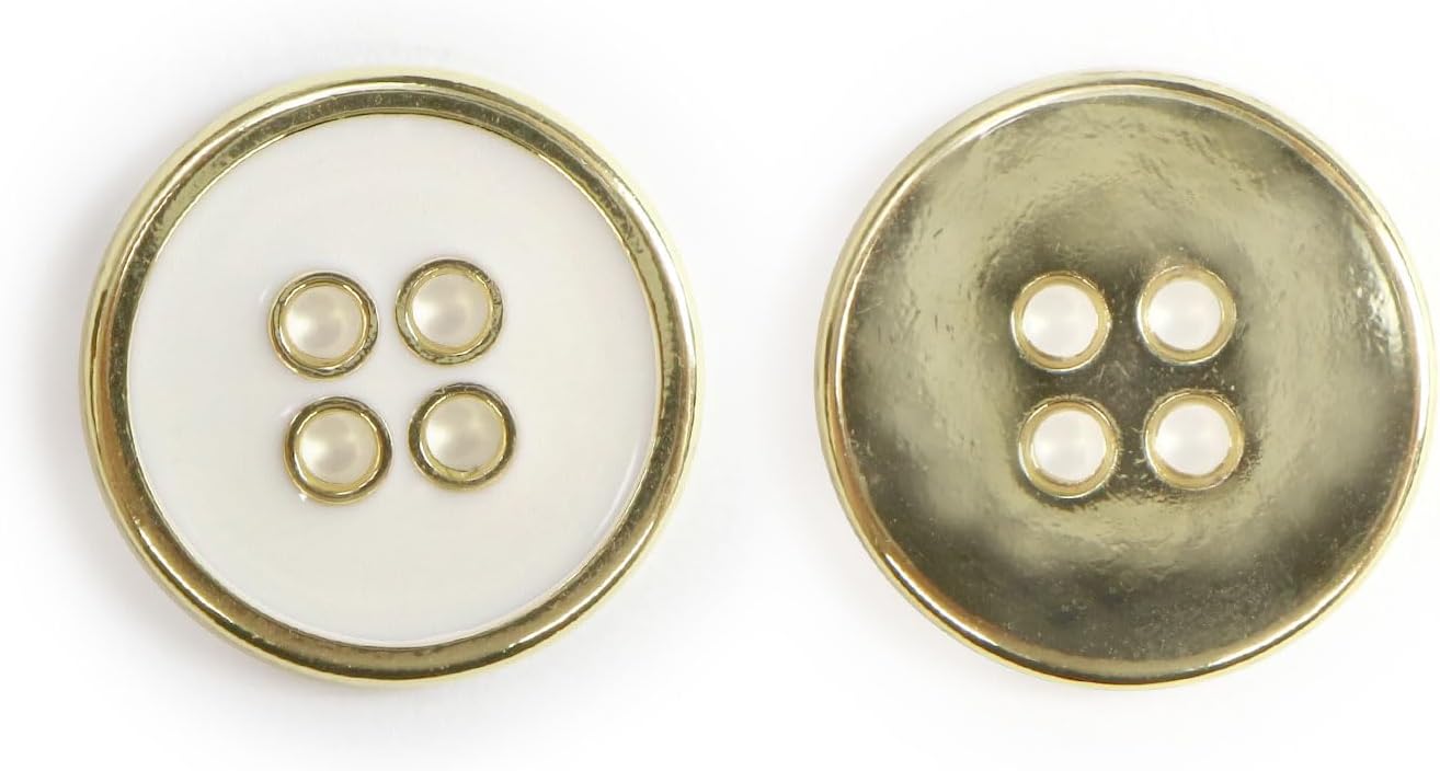 メタルボタン 四つ穴ボタン 【ゴールド&ホワイト】 金 白 ボタン 金属 メタル 飾りボタン 手芸 8個入り 【17.5mm】 きらきらぷんぷん丸 B-1024