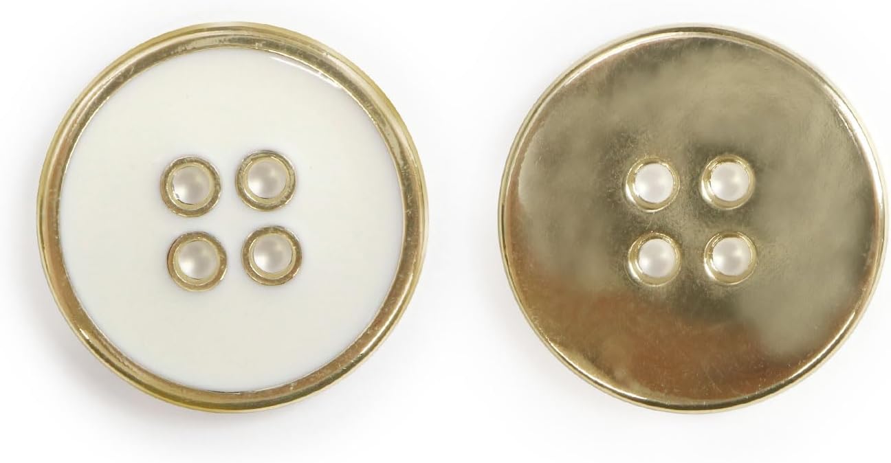 メタルボタン 四つ穴ボタン 【ゴールド&ホワイト】 金 白 ボタン 金属 メタル 飾りボタン 手芸 6個入り 【22.5mm】 きらきらぷんぷん丸 B-1026