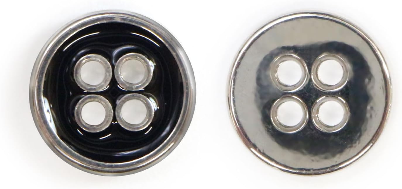 メタルボタン 四つ穴ボタン 【シルバー&ブラック】 銀 黒 ボタン 金属 メタル 飾りボタン 手芸 10個入..