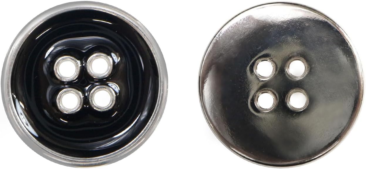 メタルボタン 四つ穴ボタン 【シルバー&ブラック】 銀 黒 ボタン 金属 メタル 飾りボタン 手芸 6個入り 【25mm】 きらきらぷんぷん丸 B-1034