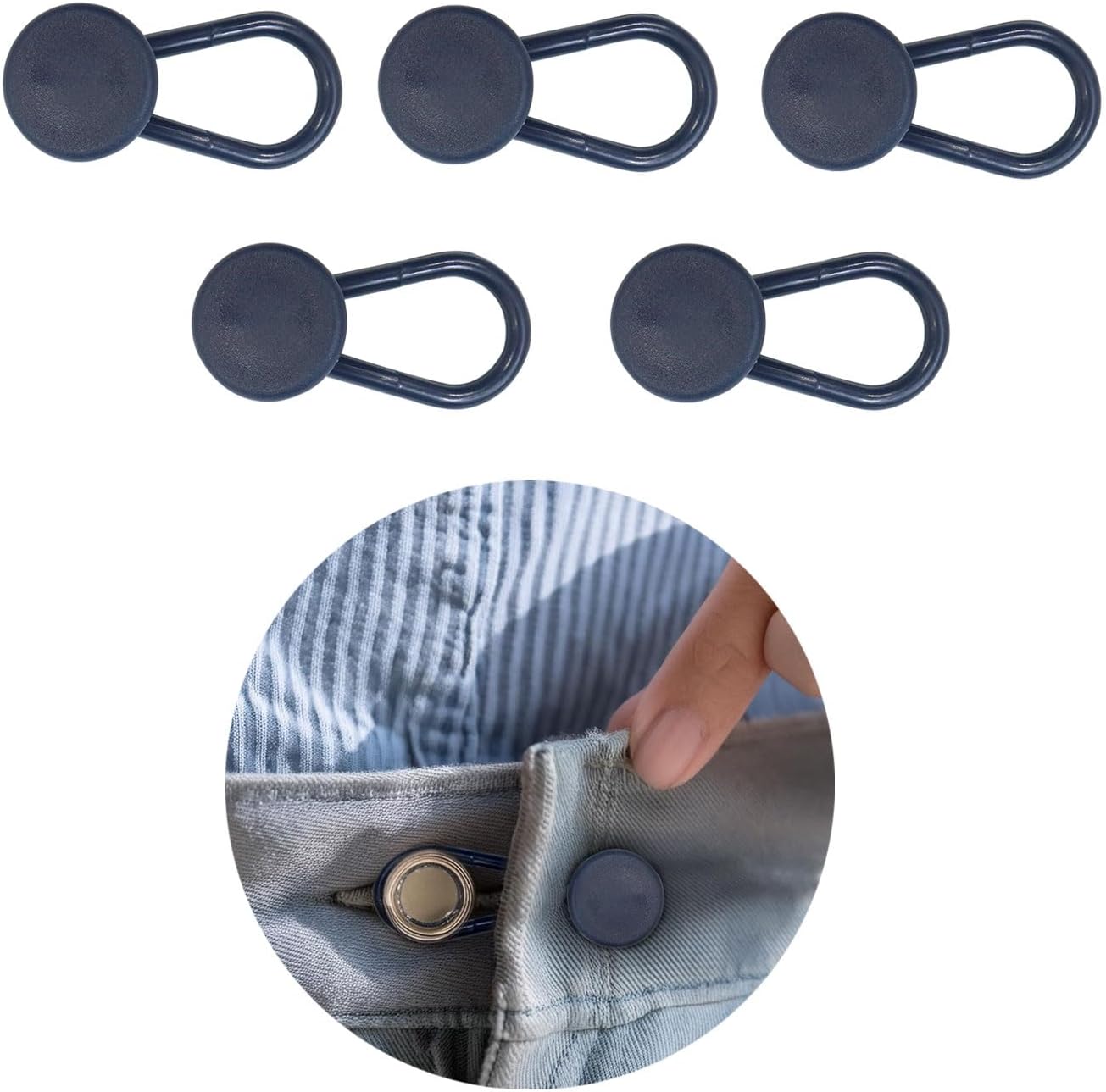 ウエスト調整 アジャスター 【ネイビー】 紺 ウエストアジャスター 調節 ボタン ズボン ウエスト 調整 5組入り 【15mm 全長33mm】 きらきらぷんぷん丸 B-1070