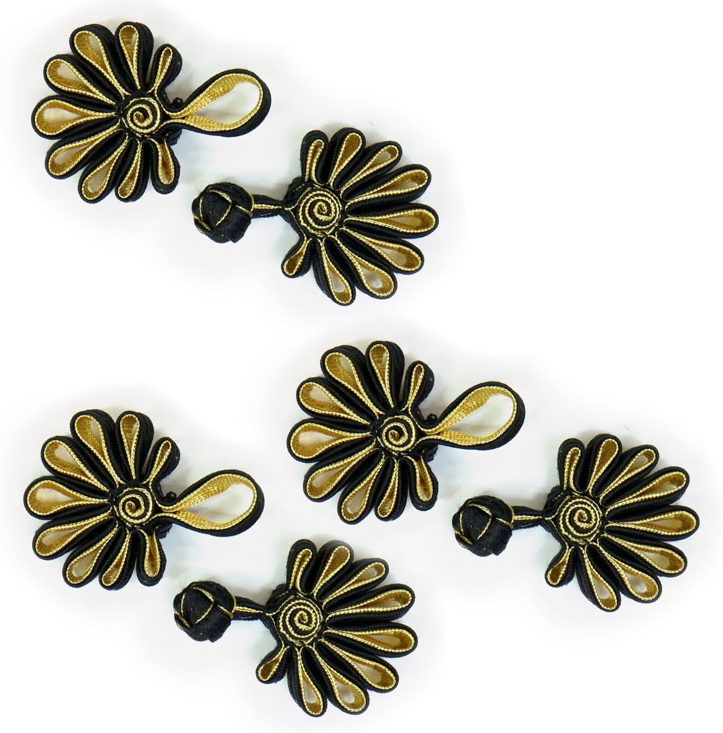 チャイナボタン 組紐ボタン 【ブラック&ゴールド】 黒 金 サテン 組紐 ボタン チャイナドレス 中国 服 ..