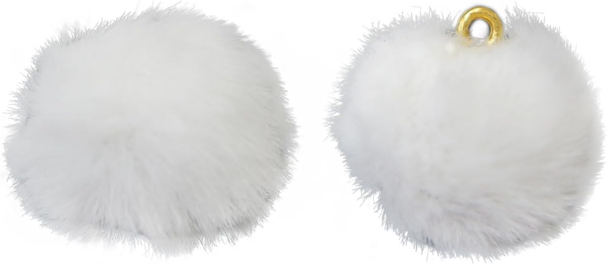 ファーボール カン付き 【ホワイト】 白 ファー ボタン チャーム ポンポン 足つき ヒートン アクセサリ..