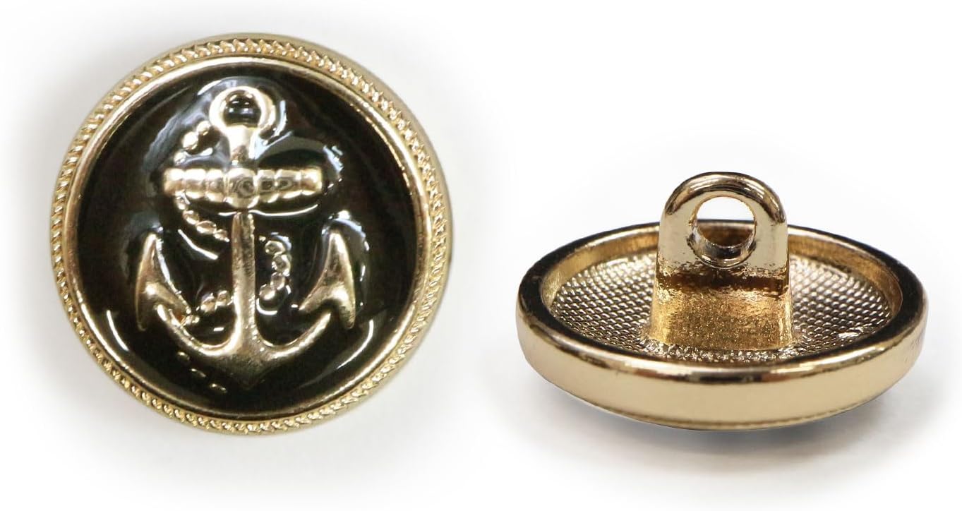 マリンボタン イカリボタン 【ゴールド&ブラック】 金 黒 ボタン メタルボタン 金属 メタル 錨 碇 飾りボタン 手芸 8個入り 【15mm】 きらきらぷんぷん丸 B-960