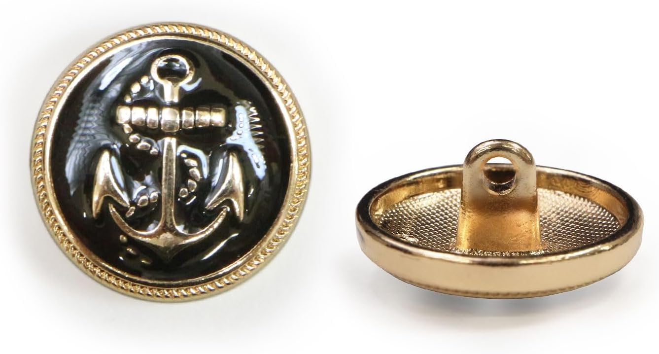 マリンボタン イカリボタン 【ゴールド&ブラック】 金 黒 ボタン メタルボタン 金属 メタル 錨 碇 飾りボタン 手芸 8個入り 【17.5mm】 きらきらぷんぷん丸 B-961