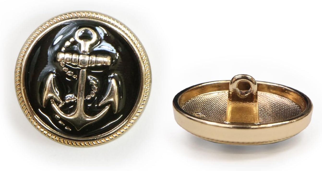 マリンボタン イカリボタン 【ゴールド&ブラック】 金 黒 ボタン メタルボタン 金属 メタル 錨 碇 飾りボタン 手芸 6個入り 【22.5mm】 きらきらぷんぷん丸 B-963(3)