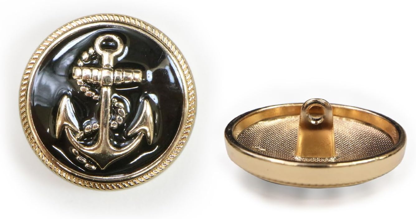 マリンボタン イカリボタン 【ゴールド&ブラック】 金 黒 ボタン メタルボタン 金属 メタル 錨 碇 飾りボタン 手芸 4個入り 【25mm】 きらきらぷんぷん丸 B-964