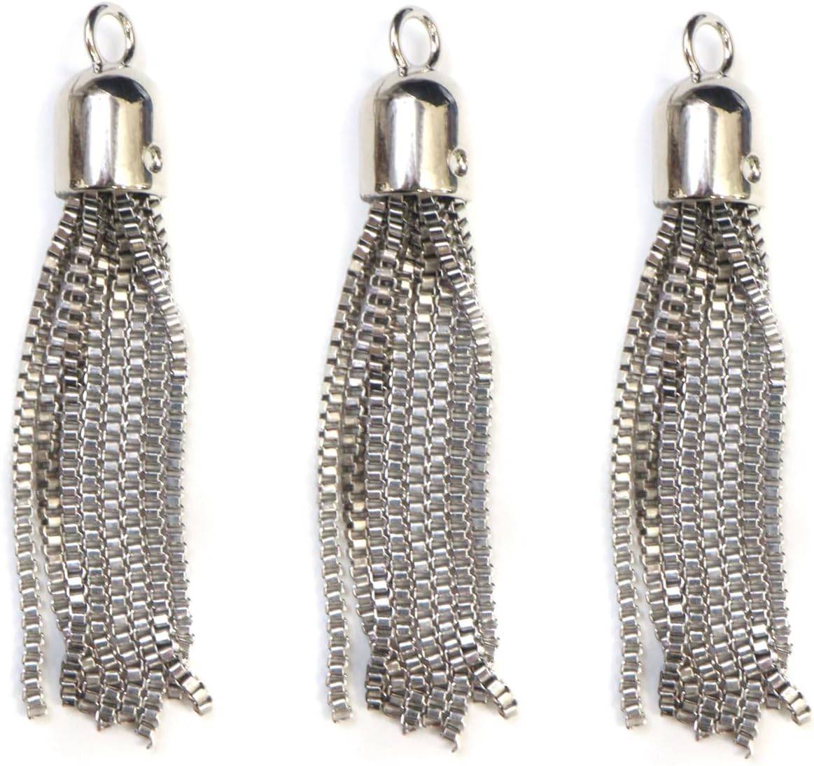 チェーン タッセル カン付き 金属製 全長約65mm 【シルバー】 銀 3本入り メタル メタリック 手芸 きら..