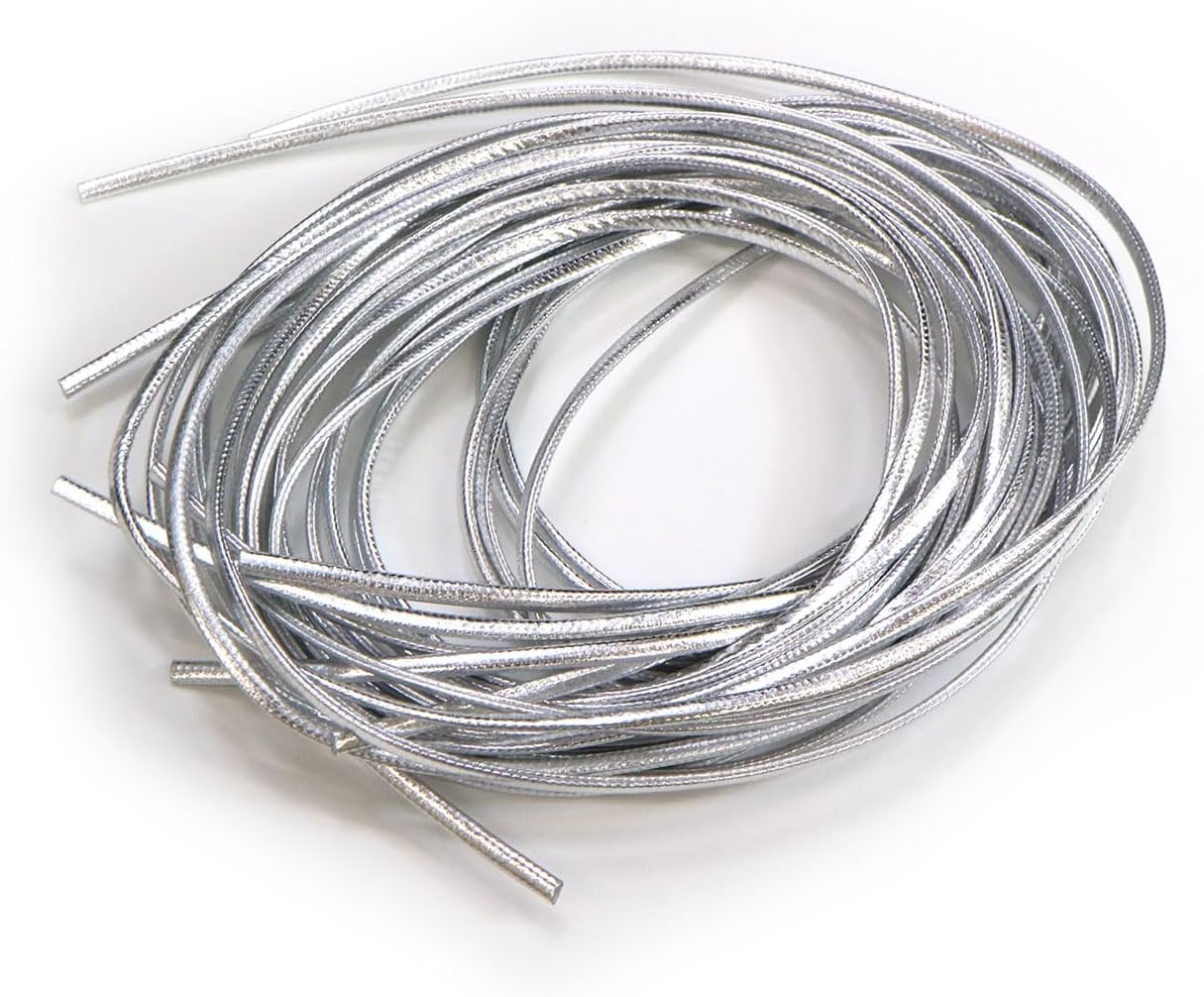 革紐 PUレザー 2mm幅 全長120cm 5本入り 【シルバー】 銀 レザーコード レザー紐 革 紐 革ひも メタリック 光沢 ツヤ アクセサリー ハンドメイド 手芸 RBN-012