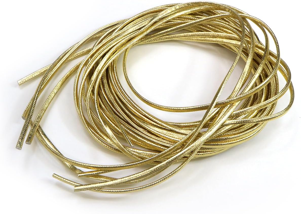 革紐 PUレザー 2mm幅 全長120cm 5本入り 【ゴールド】 金 レザーコード レザー紐 革 紐 革ひも メタリック 光沢 ツヤ アクセサリー ハンドメイド 手芸RBN-013