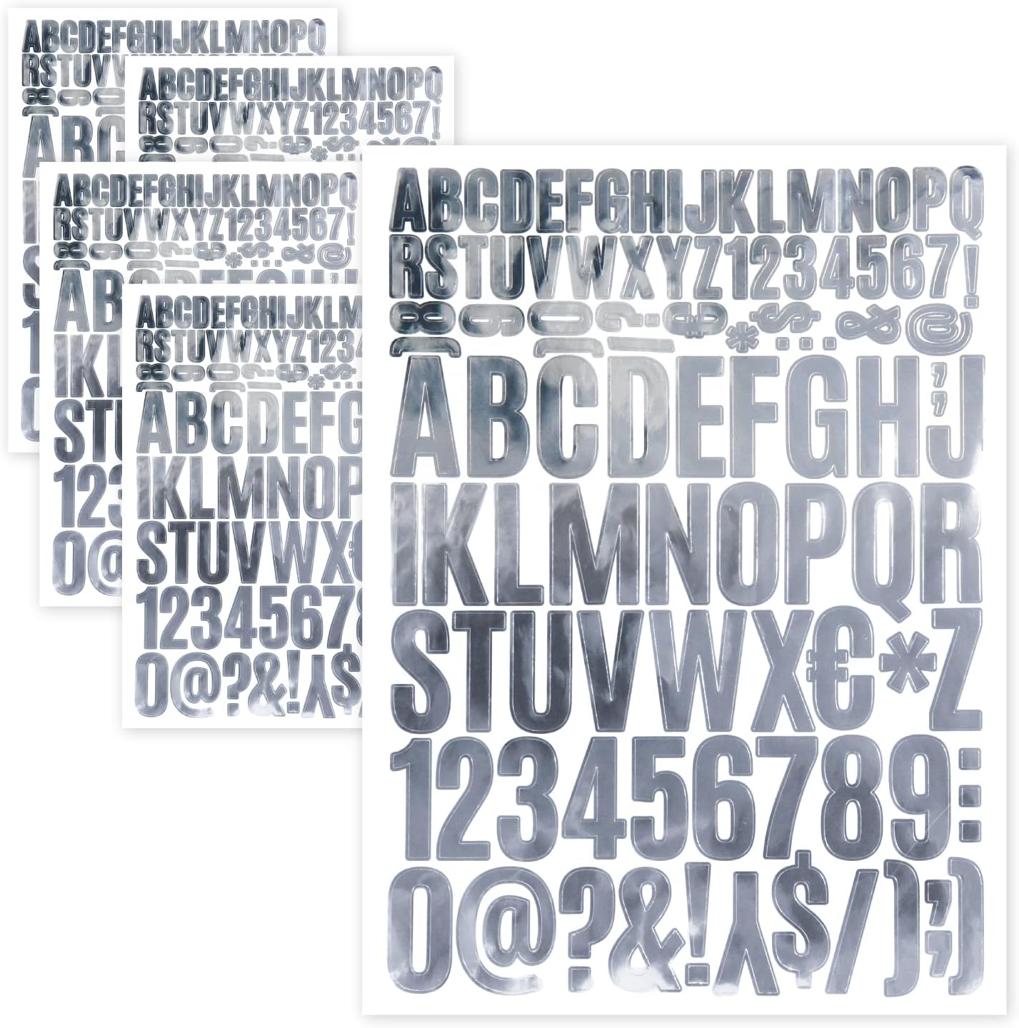 Rakuten - 英語 数字 シール 【シルバー 大文字】 銀 英字 アルファベット 記号 デコレーション 【5シート入り】 きらきらぷんぷん丸 YS-048